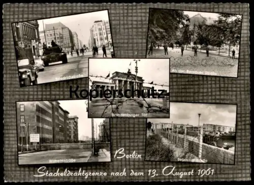 ÄLTERE POSTKARTE BERLIN STACHELDRAHTGRENZE PANZER BERLINER MAUER THE WALL LE MUR BERNAUER STRASSE Ansichtskarte postcard