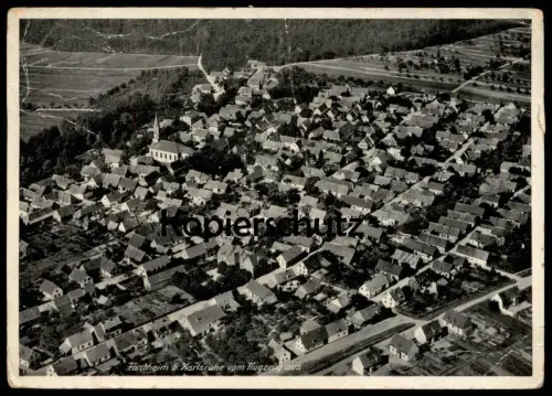ALTE POSTKARTE FORCHHEIM BEI KARLSRUHE VOM FLUGZEUG AUS PANORAMA FLIEGERAUFNAHME Ansichtskarte AK cpa postcard