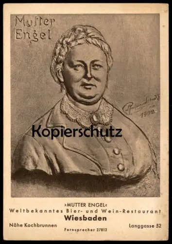 ALTE POSTKARTE WIESBADEN MUTTER ENGEL WELTBEKANNTES BIER- UND WEIN-RESTAURANT NÄHE KOCHBRUNNEN AK Ansichtskarte postcard