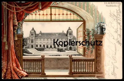 ALTE PRÄGE POSTKARTE ELBERFELD STADTHALLE BALKON AUSBLICK WUPPERTAL Ansichtskarte AK postcard cpa