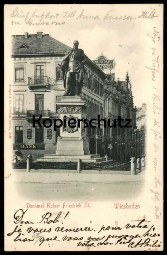 ALTE POSTKARTE WIESBADEN DENKMAL KAISER FRIEDRICH III. REKLAME 1893 RUDOPLH DAMS .. FABRIK Ansichtskarte AK cpa postcard