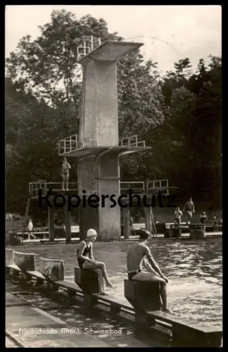 ALTE POSTKARTE FRIEDRICHRODA SCHWIMMBAD BAD STARTBLÖCKE 10 METER TURM SWIMMING POOL Ansichtskarte AK cpa postcard