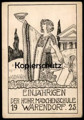 ALTE POSTKARTE WARENDORF EINJÄHRIGEN DER HÖHEREN MÄDCHENSCHULE 1925 COULEURKARTE STUDENTIKA Gottheit Ansichtskarte AK