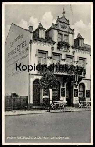 ALTE POSTKARTE BAD EMS HOTEL PRINZ EITEL BESITZER MAX ZIMMERSCHIED GARTEN KLOSTERBRÄU SPEISEN AK Ansichtskarte postcard
