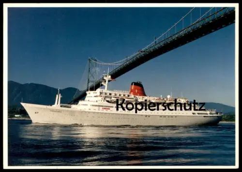 ÄLTERE POSTKARTE M.V. SAGAFJORD LEAVING VANCOUVER CUNARD LINE KREUZFAHRTSCHIFF Schiff Motorschiff ship bateau postcard