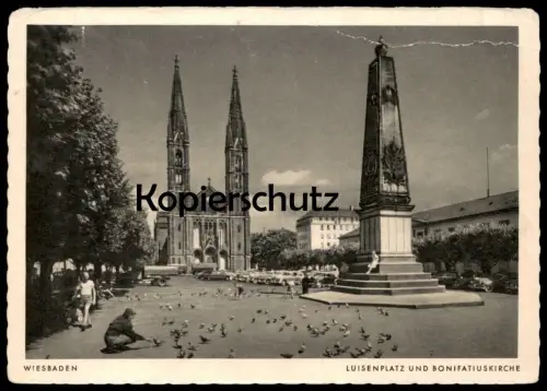 ALTE POSTKARTE WIESBADEN LUISENPLATZ UND BONIFATIUSKIRCHE Kirche Bonifatius Ansichtskarte AK cpa postcard