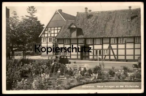 ALTE POSTKARTE GÜTERSLOH NEUE ANLAGEN AN DER KIRCHSTRASSE 1942 AUTO AK Ansichtskarte postcard cpa