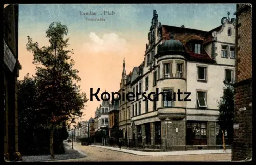 ALTE POSTKARTE LANDAU TEICHSTRASSE GESCHÄFT STEMPEL TRESOR ET POSTES 1922 AK Ansichtskarte cpa postcard