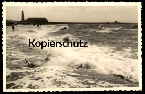 ALTE FOTO POSTKARTE BÜSUM LEUCHTTURM STRAND WELLENGANG SCHWIMMER PHOTO KNÜPPEL beach plage postcard Ansichtskarte cpa AK