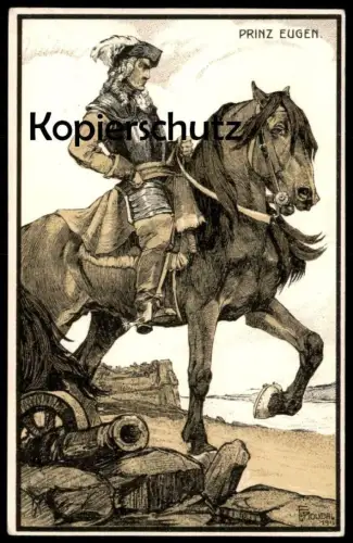 ALTE KÜNSTLER POSTKARTE PRINZ EUGEN VON SAVOYEN AUF PFERD KANONE F. ROUBAL horse cheval AK postcard Ansichtskarte cpa