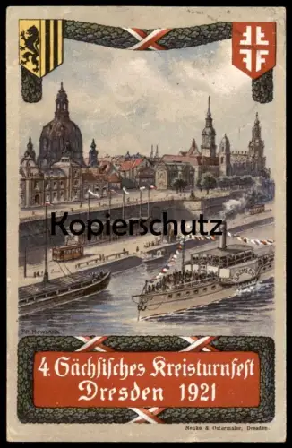 ALTE POSTKARTE DRESDEN 4. SÄCHSISCHES KREISTURNFEST 1921 DAMPFER SACHSEN SCHIFF ship Ansichtskarte AK postcard cpa