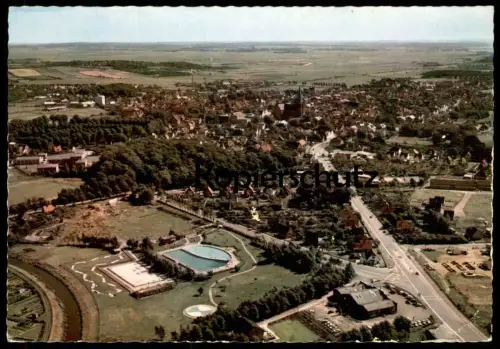 ÄLTERE POSTKARTE MELDORF FLIEGERAUFNAHME PANORAMA FREIBAD BAD SCHWIMMBAD Kreis Dithmarschen cpa postcard AK