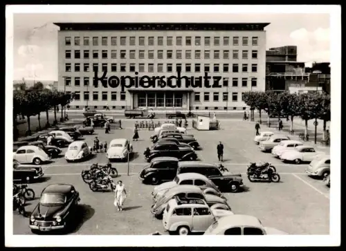 ÄLTERE POSTKARTE BOCHUM HUSEMANNPLATZ VW KÄFER MOTORRAD STEMPEL OBER-SCHLESIERTAG 1955 motorbike moto AK cpa postcard
