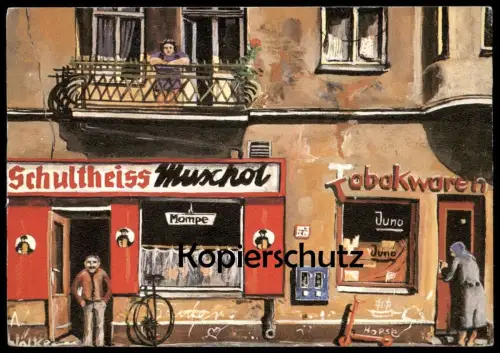 ÄLTERE POSTKARTE BERLIN KREUZBERG KREUZBERGER STRASSENSZENE SCHULTHEISS MUSCHOL AUTOMAT TABAK JUNO Ansichtskarte cpa AK