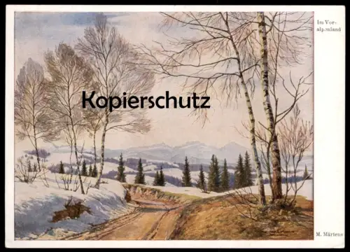 ALTE KÜNSTLER POSTKARTE IM VORALPENLAND SCHNEERESTE SCHNEE ALPEN BAYERN M. MÄRTENS Ansichtskarte AK postcard cpa
