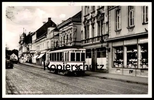 ALTE POSTKARTE HILDEN BENRATHERSTRASSE STRASSENBAHN BENRATHER STRASSE HUTGESCHÄFT ? Tram tramway postcard Ansichtskarte