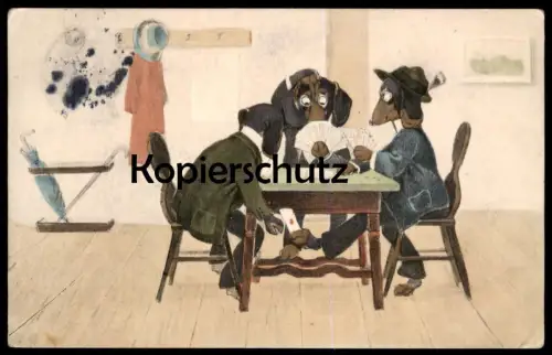 ALTE POSTKARTE DACKEL VERMENSCHLICHT SPIELEN SKAT DOGS Hunde Hund Dachshund Teckel play cards cheat dog chien postcard