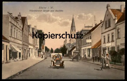 ALTE POSTKARTE RHEINE IN WESTFALEN IBBENBÜRENER STRASSE UND BASILIKA AUTO KUTSCHE JOSEF FRANK Ansichtskarte AK postcard