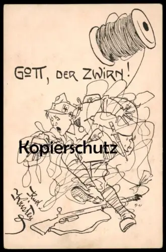 ALTE KÜNSTLER POSTKARTE GOTT DER ZWIRN FRONT WELTKRIEG SOLDAT NADEL FADEN RUDOLF KRISTEN AK Ansichtskarte postcard cpa