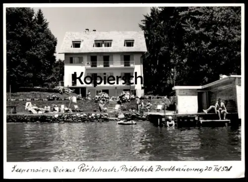 ÄLTERE POSTKARTE PÖRTSCHACH SEEPENSION DIEXER PRITSCHITZ BOOTBAUERWEG 20 BADEGÄSTE BADENDE Ansichtskarte AK cpa postcard