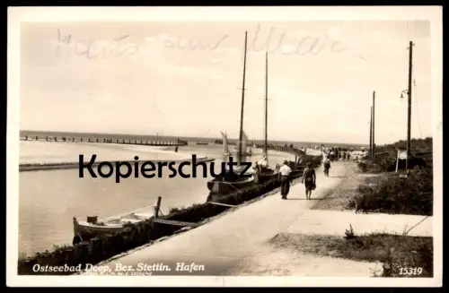 ALTE POSTKARTE DEEP BEZIRK STETTIN HAFEN OSTSEEBAD Boot harbour Pommern Szczecin Poland polska postcard AK