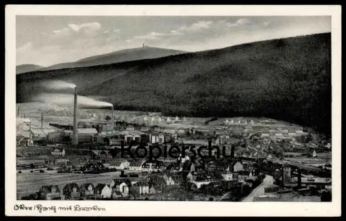 ALTE POSTKARTE OKER HARZ MIT BROCKEN GOSLAR FABRIK SCHORNSTEIN 1949 Ansichtskarte cpa AK postcard