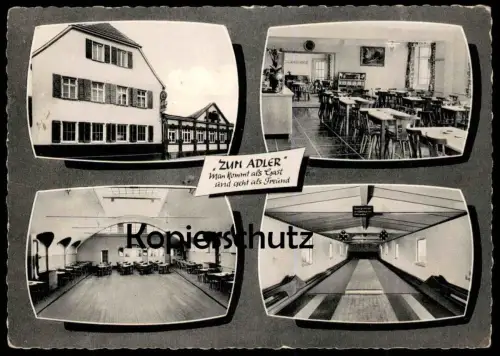 ÄLTERE POSTKARTE PLANKSTADT GASTHOF ADLER JUKEBOX MUSIKBOX ? NEURENOVIERTER SAALBAU BUNDESKEGELBAHNEN EIGENE SCHLACHTUNG