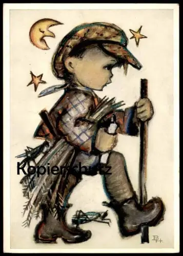 ALTE POSTKARTE BERTA HUMMEL NR. 697 AUF HEIMLICHEN WEGEN JUNGE HEUSCHRECKE GRASHÜPFER Ansichtskarte AK cpa postcard