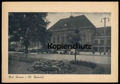 ALTE POSTKARTE BAD HAMM IN WESTFALEN BAHNHOF 1948 station gare LKW pickup lorry Ansichtskarte postcard cpa AK