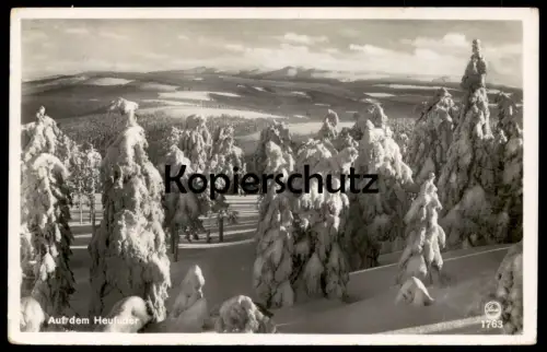 ALTE POSTKARTE AUF DEM HEUFUDER BLICK NACH DEM RIESENGEBIRGE SWIERADOW DOM ZDROJOWY Bad Flinsberg Zdroj Schlesien cpa