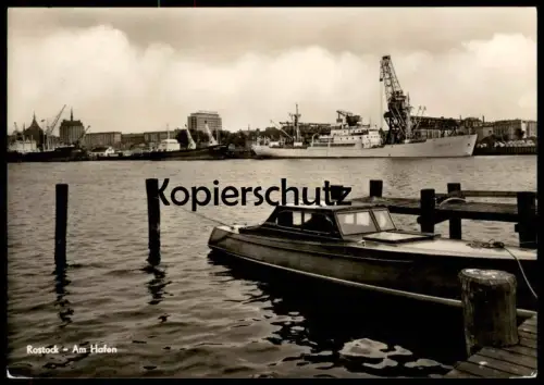 ÄLTERE POSTKARTE ROSTOCK AM HAFEN BOOT Boote Schiff Schiffe Kran crane grue port harbour AK Ansichtskarte cpa postcard
