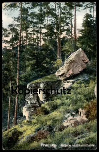 ALTE POSTKARTE PIRMASENS AUFGANG ZUR TANNENSCHNEISE STEMPEL FORSTHAUS BECKENHOF Wald Fels Ansichtskarte AK postcard cpa