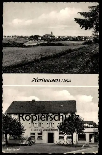 ÄLTERE POSTKARTE HORHAUSEN WESTERWALD PENSION LINDENHOF VW KÄFER ALTENKIRCHEN FLAMMERSFELD Ansichtskarte AK cpa postcard