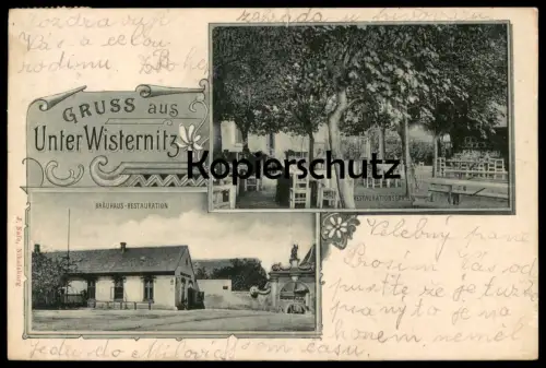 ALTE POSTKARTE GRUSS AUS UNTER WISTERNITZ BRÄUHAUS RESTAURATION DOLNI VESTONICE Unterwisternitz Ceska Republika cpa AK