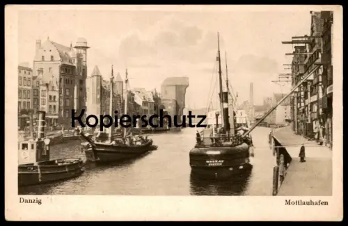 ALTE POSTKARTE DANZIG MOTTLAUHAFEN SCHIFF MOSKAF STETTIN HAFEN MOTTLAU Motlawa harbour Gdansk Ansichtskarte cpa postcard