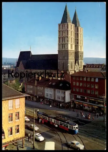 ÄLTERE POSTKARTE KASSEL MARTINSKIRCHE UND KURT-SCHUMACHER-STRASSE STRASSENBAHN Tram tramway Ansichtskarte cpa postcard