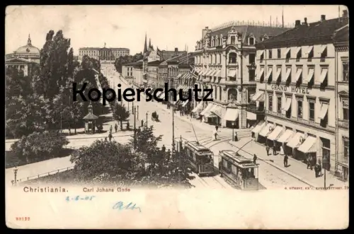 ALTE POSTKARTE CHRISTIANIA CARL JOHANS GADE SLOTTET HOTEL TRAM tramway NORWEGEN NORGE Norway Kristiania postcard cpa AK