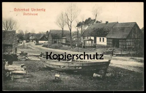 ALTE POSTKARTE OSTSEEBAD UECKERITZ DORFSTRASSE BOOT MANN MIT KIND USEDOM Ansichtskarte AK cpa postcard
