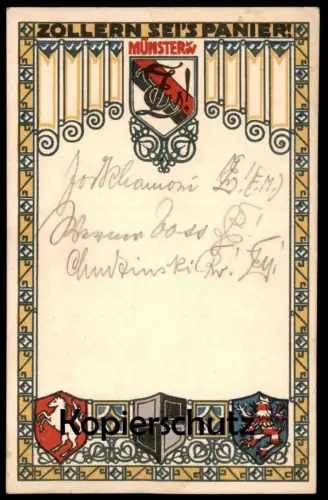 ALTE LITHO POSTKARTE ZOLLERN SEI'S PANIER MÜNSTER COULEURKARTE BURSCHENSCHAFT Studentica Studentika Ansichtskarte AK cpa