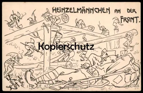ALTE KÜNSTLER POSTKARTE HEINZELMÄNNCHEN AN DER FRONT WELTKRIEG SCHLAFENDER SOLDAT RUDOLF KRISTEN Zwerg dwarf AK postcard