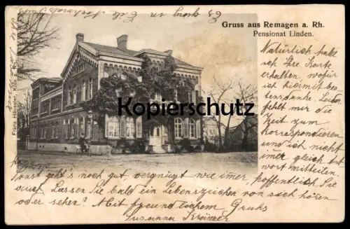 ALTE POSTKARTE GRUSS AUS REMAGEN PENSIONAT LINDEN 1904 Ansichtskarte AK cpa postcard