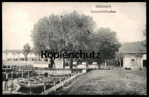 ALTE POSTKARTE BERLIN WANNSEE DAMPFSCHIFFSTATION BOOTE PASSAGIERE SEE Steg Ansichtskarte AK cpa postcard