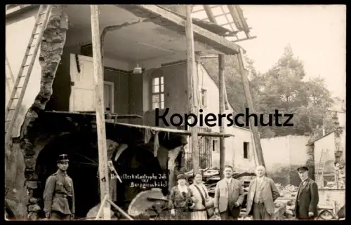 ALTE POSTKARTE BERGGIESSHÜBEL JULI 1927 UNWETTERKATASTROPHE POLIZIST UNIFORM POLICE OFFICER RUINE BAD GOTTLEUBA postcard