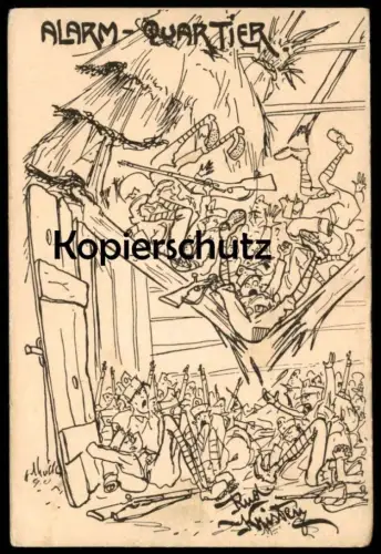 ALTE KÜNSTLER POSTKARTE ALARM QUARTIER FRONT WELTKRIEG SOLDAT RUDOLF KRISTEN Militär Humor Ansichtskarte AK postcard cpa