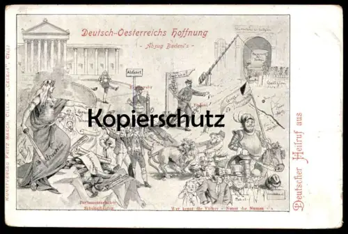 ALTE POSTKARTE SPRACHENVERORDNUNG DEUTSCH OESTERREICHS HOFFNUNG KASIMIR BADENI'S ABZUG PARLAMENTARISCHER SCHEITERHAUFEN