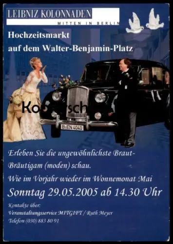 ÄLTERE KARTE BERLIN HOCHZEITSMARKT VANDEN PLAS PRINCESS 4 LITRE LIOUSINE BMC AUTO LEIBNIZ KOLONNADEN car cpa card