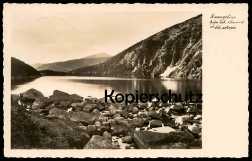 ALTE POSTKARTE RIESENGEBIRGE GROSSER TEICH 1225 M Ü. D. M. MIT SCHNEEKOPPE Schlesien Krkonose Ansichtskarte postcard cpa