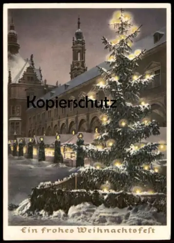 ALTE POSTKARTE EIN FROHES WEIHNACHTSFEST VERMUTLICH DRESDEN WEIHNACHTSMARKT DDR BRIEFMARKE Ansichtskarte AK postcard cpa