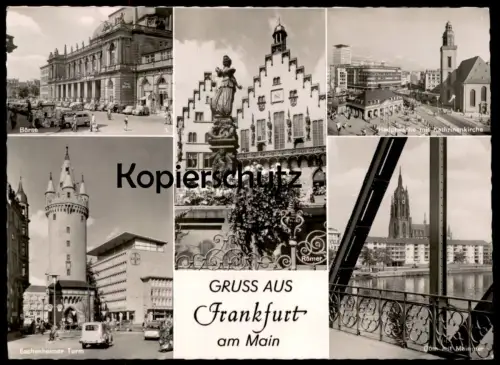 ÄLTERE POSTKARTE FRANKFURT AM MAIN BÖRSE ESCHENHEIMER TOR RÖMER HAUPTWACHE MIT KATHRINENKICHE DOM MAIN stock exchange AK