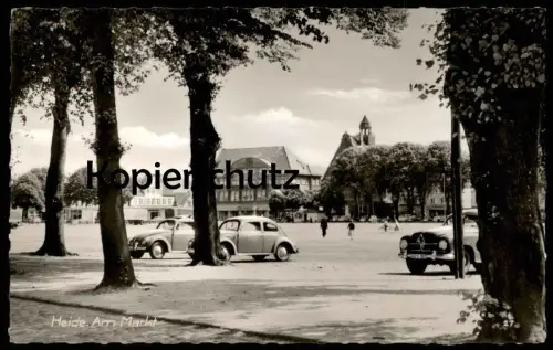 ALTE POSTKARTE HEIDE IN HOLSTEIN AM MARKT VW KÄFER Volkswagen Ansichtskarte cpa postcard AK